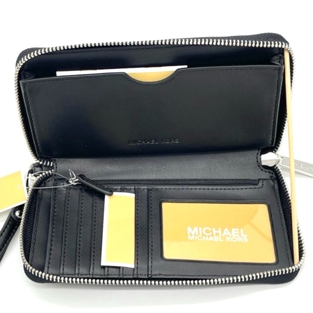 Michael Kors Large Flat Mf Phone Case Wallet Leather Black - Picture 6 of 9
